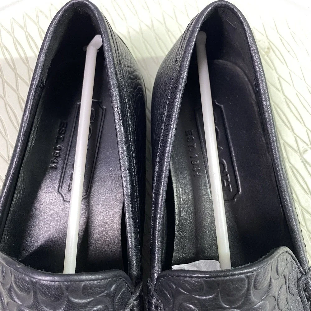 Coach Black‎ Leather Jake 6CM Men's Driving Loafer Shoes Signature C 7.5 M EUC